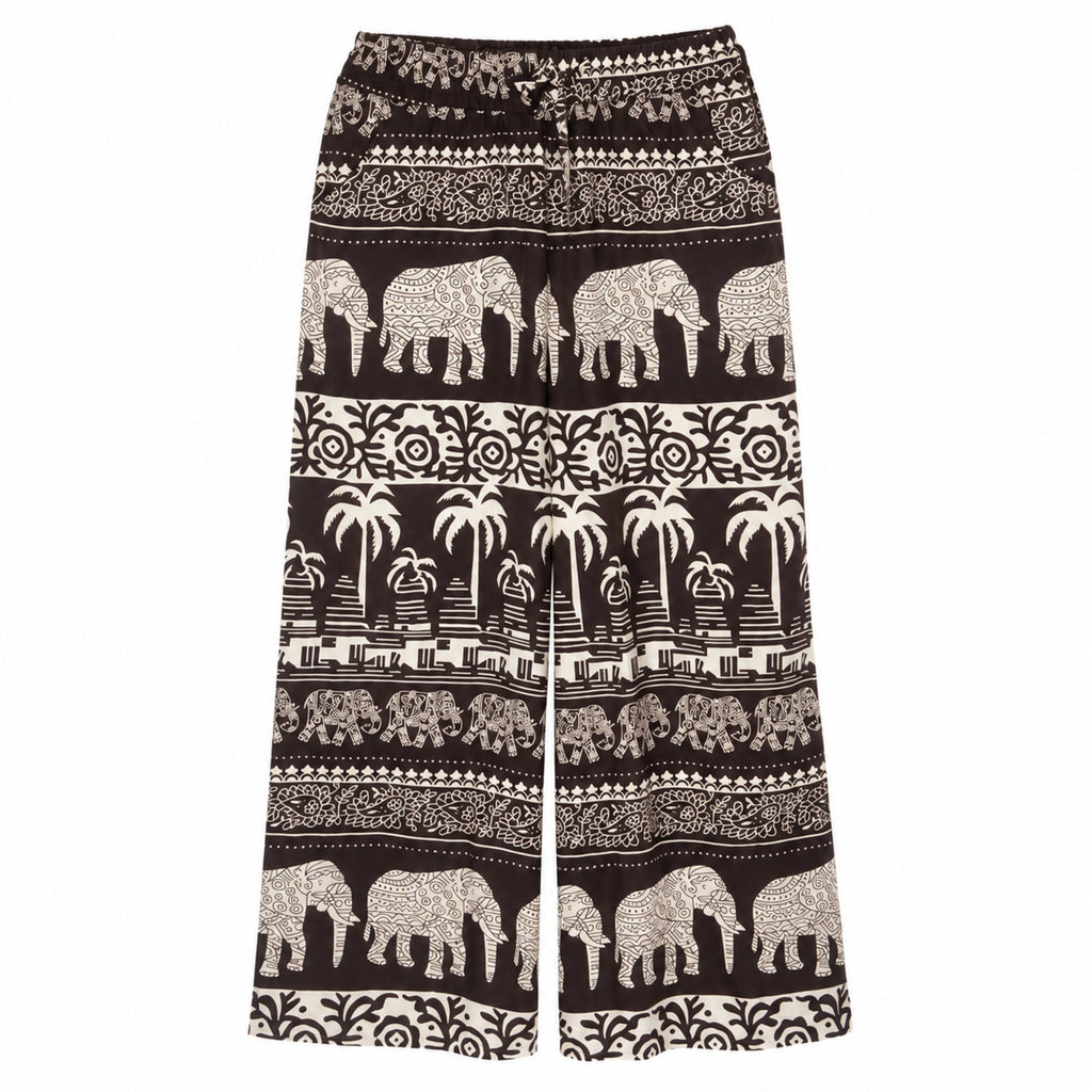 Thai Elefantenhose Dunkelbraun/Creme – Weite Hose mit 2 Seitentaschen