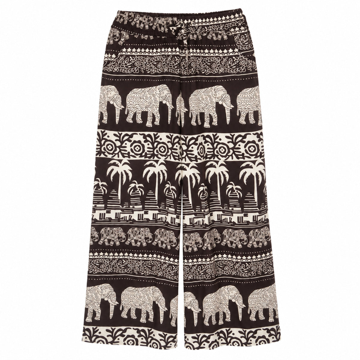 Thai Elefantenhose Dunkelbraun/Creme – Weite Hose mit 2 Seitentaschen