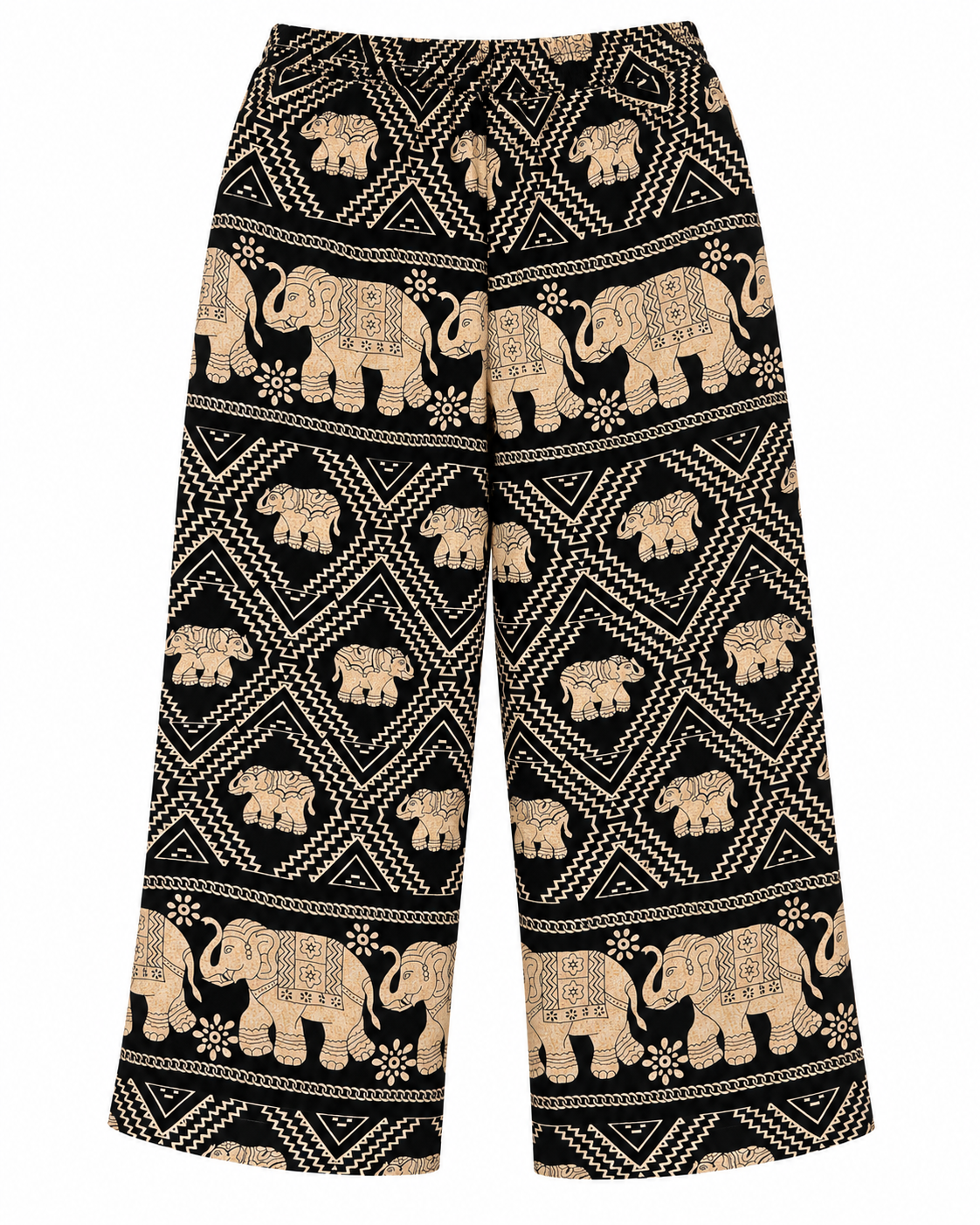 Elefantenhose Schwarz-Beige – Unisex Hose mit Elastikbund & Kordel