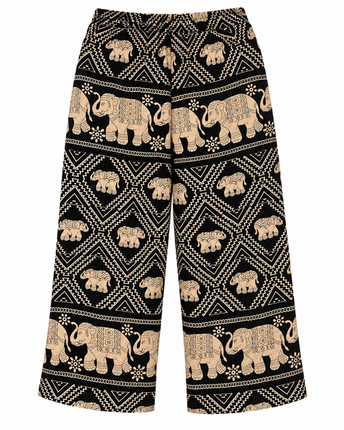 Elefantenhose Schwarz-Beige – Unisex Hose mit Elastikbund & Kordel