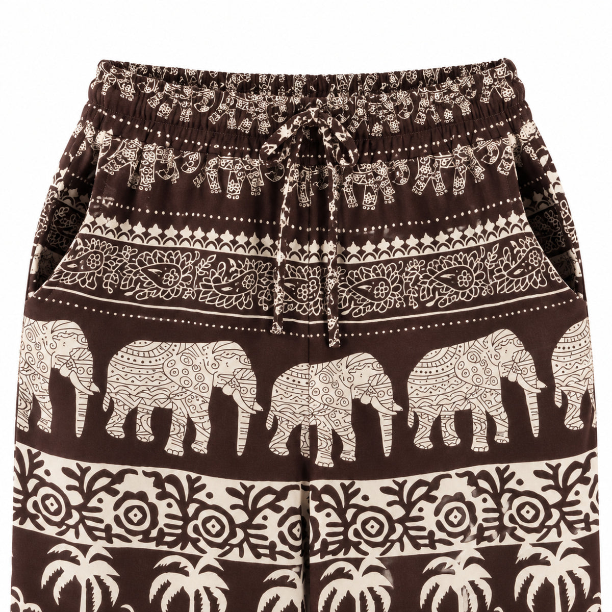 Thai Elefantenhose Dunkelbraun/Creme – Weite Hose mit 2 Seitentaschen