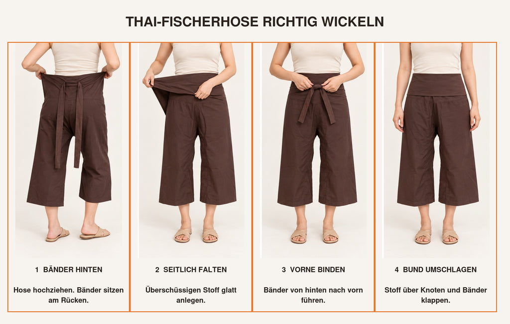 Thai-Fischerhose in 3/4-Länge – Wickelhose in mehreren Farben