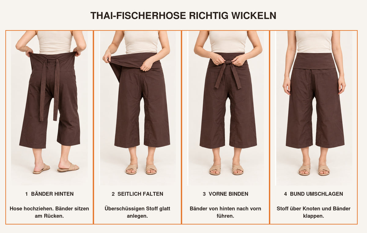 Thai-Fischerhose in 3/4-Länge – Wickelhose in mehreren Farben