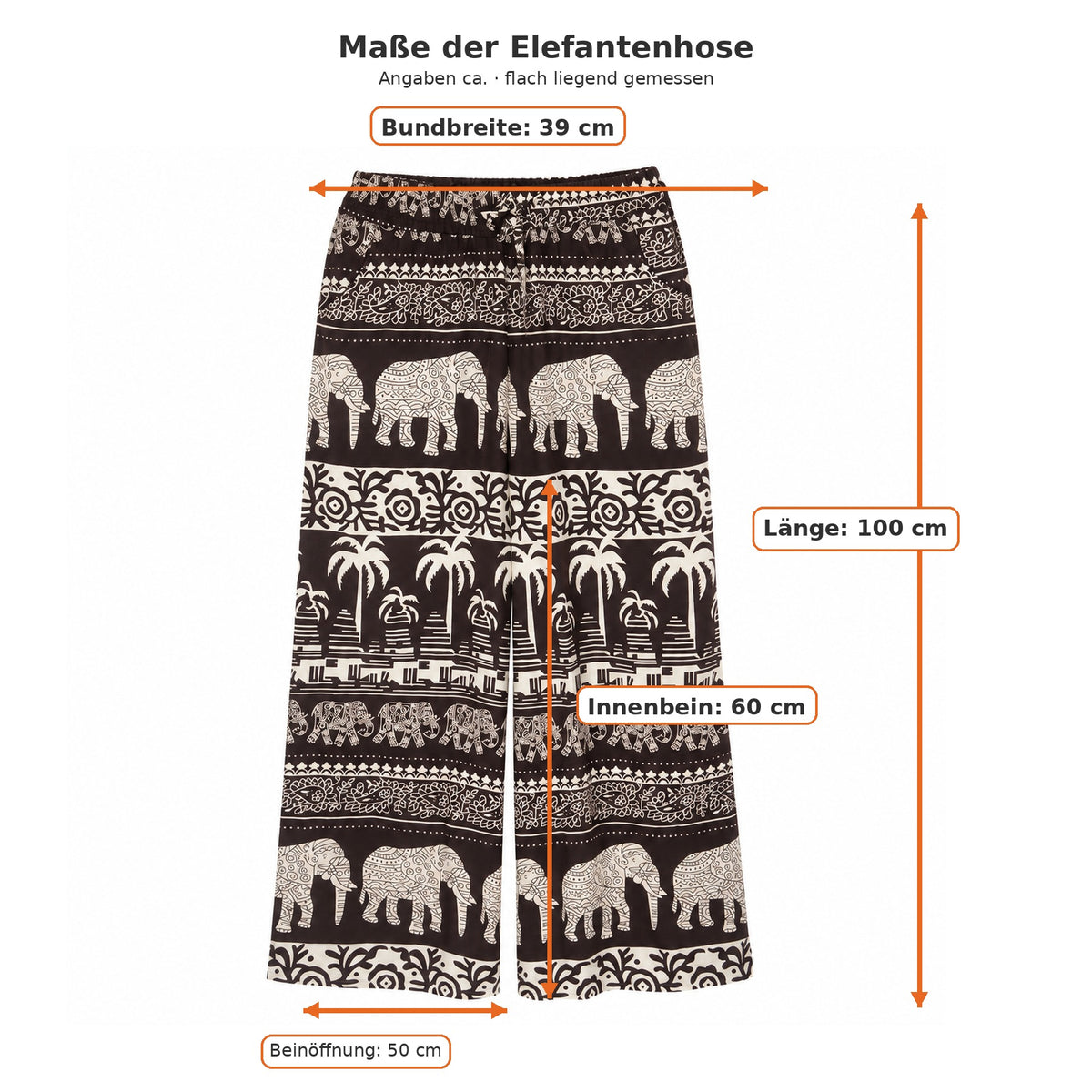 Thai Elefantenhose Dunkelbraun/Creme – Weite Hose mit 2 Seitentaschen