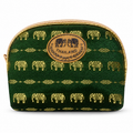 Elefanten-Etui Grün-Gold mit Reißverschluss – ca. 13 × 15 cm