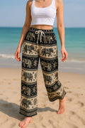 Leichte Boho-Hose mit Elefantenmuster – Schwarz/Beige | Unisex