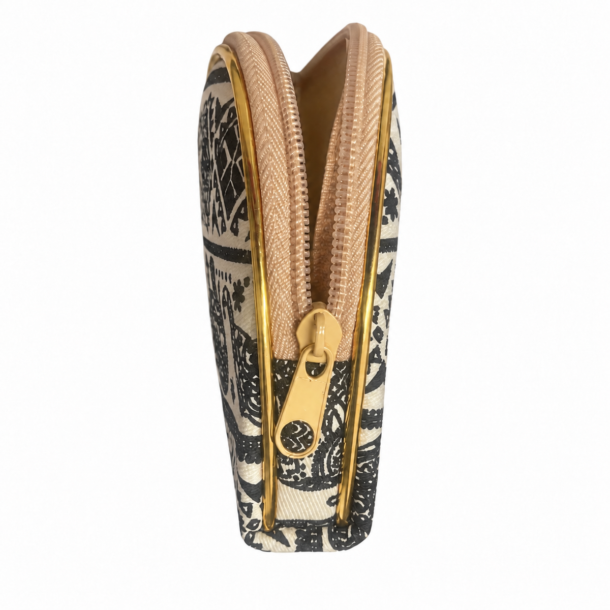 Thai-Elefanten-Etui Creme-Schwarz mit Reißverschluss – ca. 13 × 15 cm