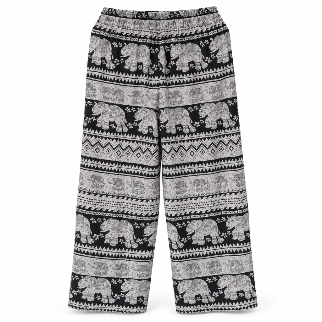 Leichte Thai-Elefantenhose Schwarz-Weiß aus Viskose – Einheitsgröße