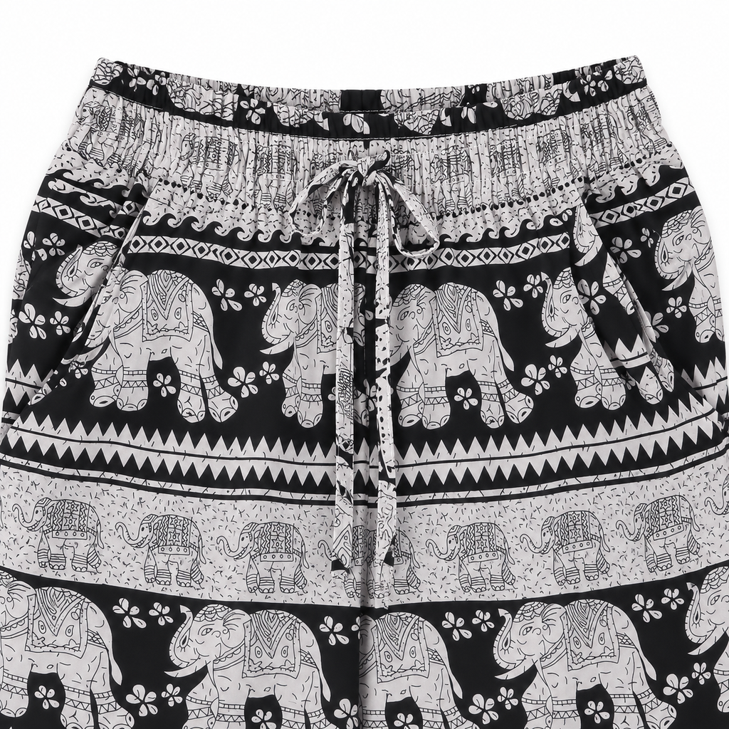 Leichte Thai-Elefantenhose Schwarz-Weiß aus Viskose – Einheitsgröße