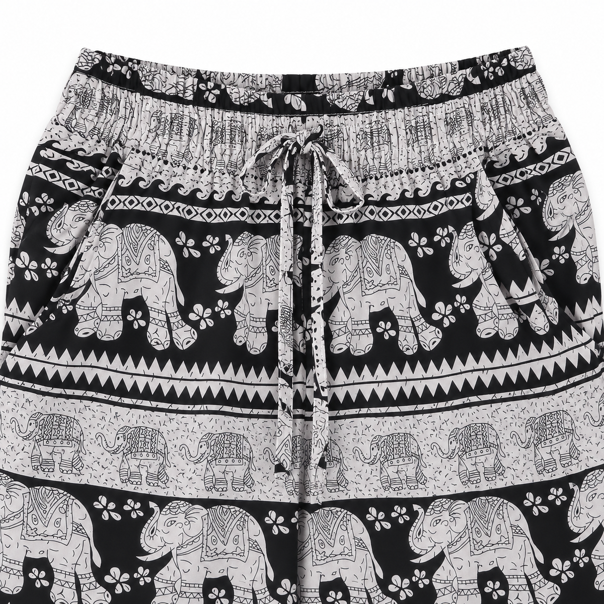 Leichte Thai-Elefantenhose Schwarz-Weiß aus Viskose – Einheitsgröße