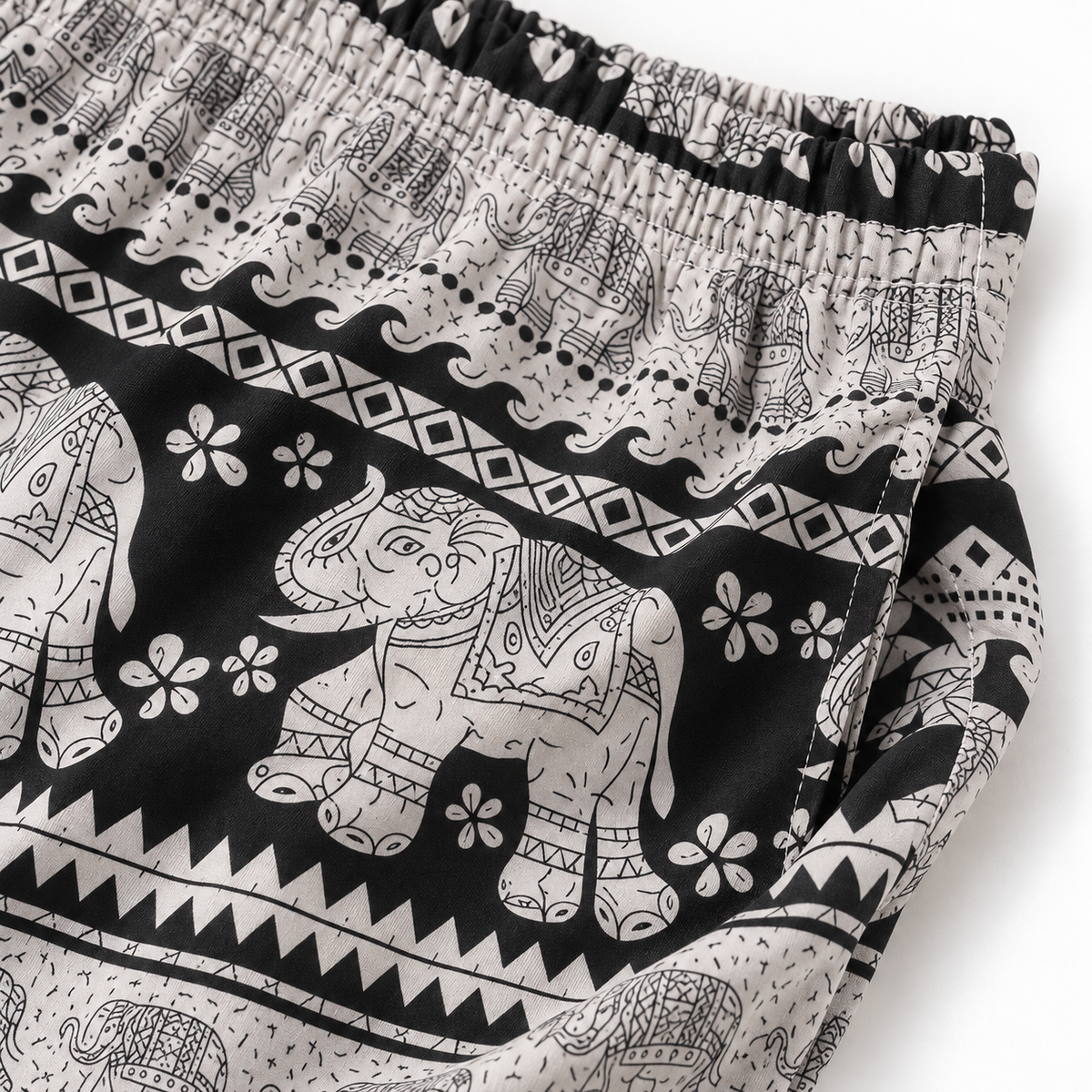 Leichte Thai-Elefantenhose Schwarz-Weiß aus Viskose – Einheitsgröße