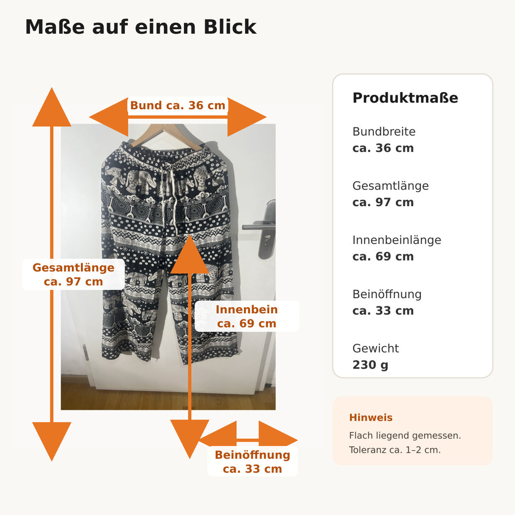 Weite Elefantenhose Schwarz-Weiß mit Pfauenmuster – Einheitsgröße