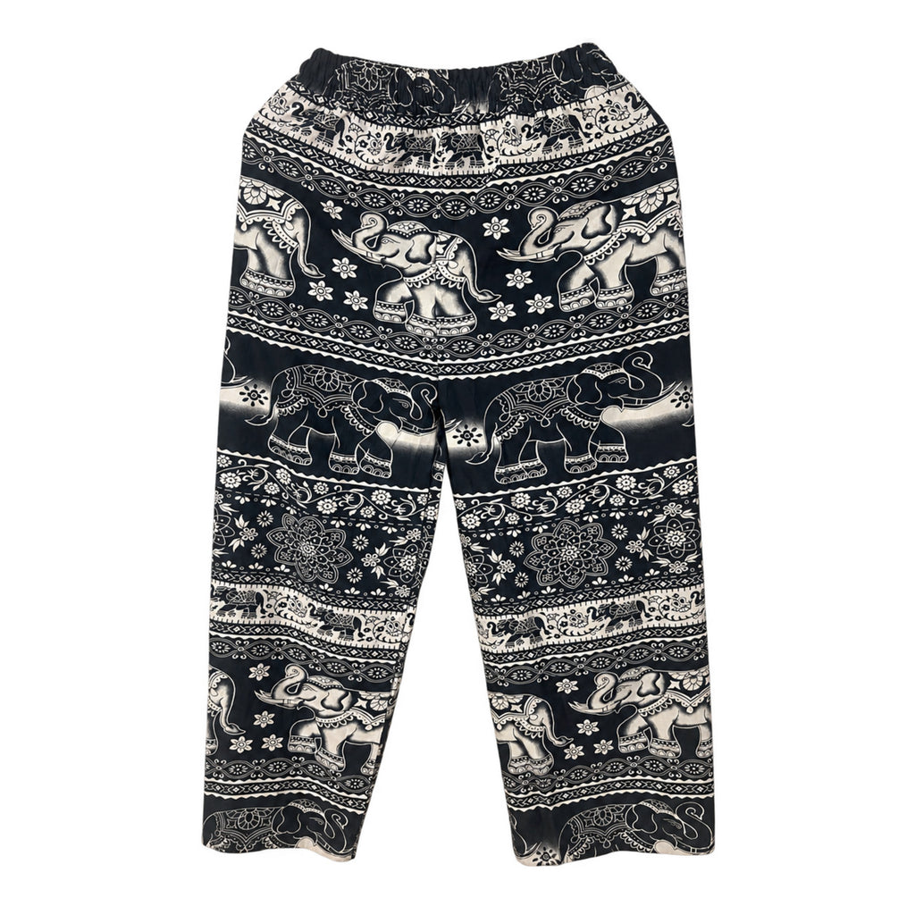 Weite Elefantenhose Blauschwarz-Creme mit großem Elefantenmuster