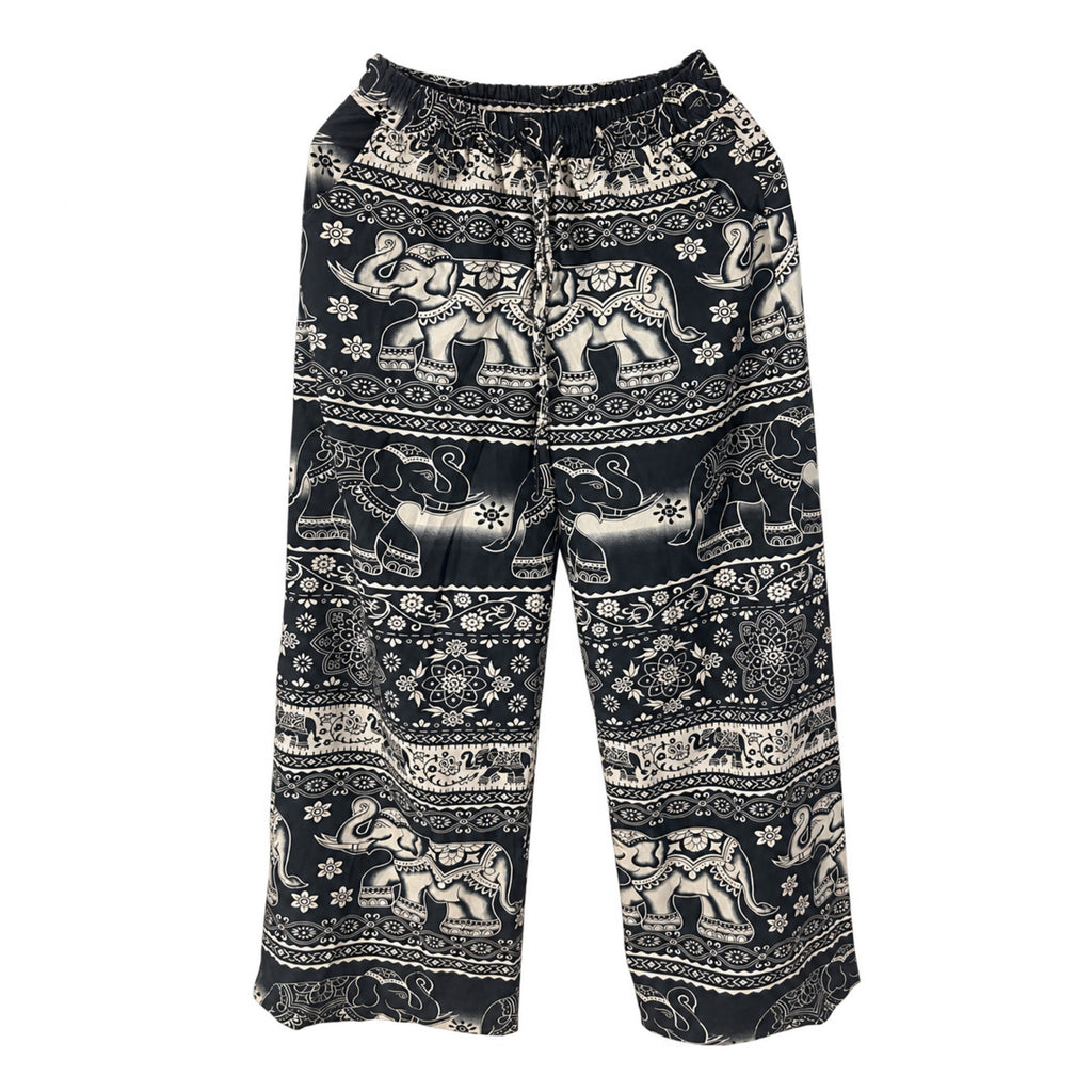 Weite Elefantenhose Blauschwarz-Creme mit großem Elefantenmuster