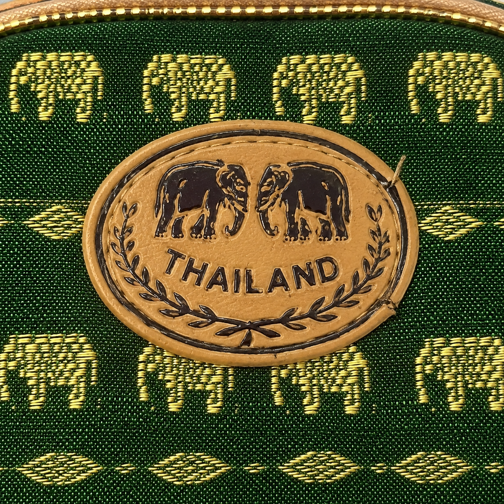 Elefanten-Etui Grün-Gold mit Reißverschluss – ca. 13 × 15 cm
