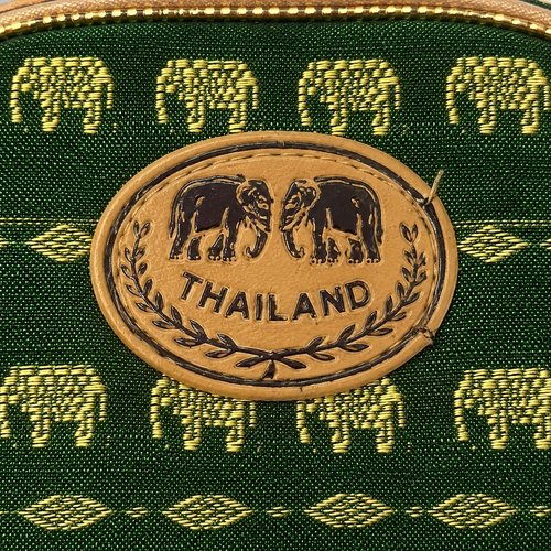 Elefanten-Etui Grün-Gold mit Reißverschluss – ca. 13 × 15 cm