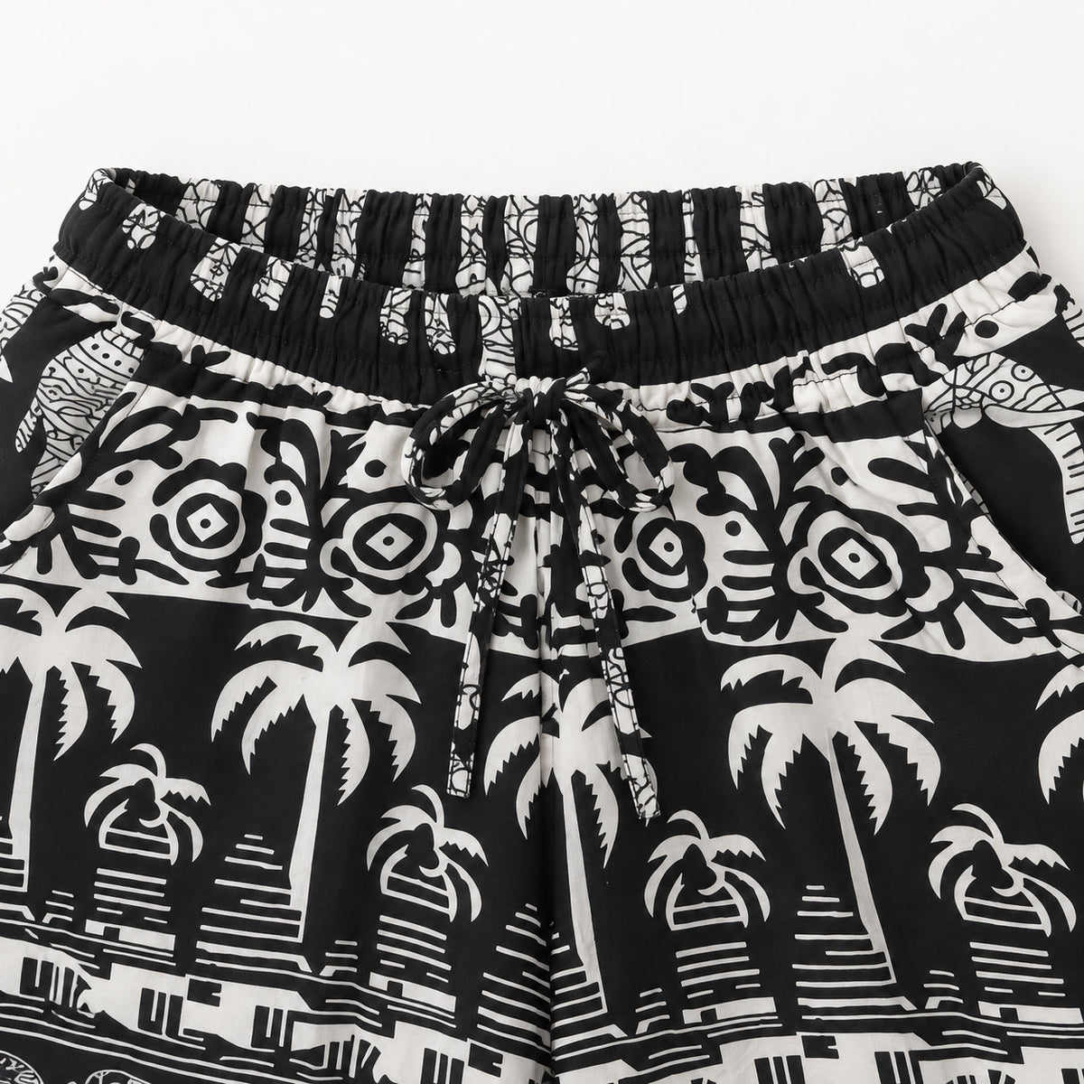 Schwarz-weiße Elefantenhose aus Viskose – Einheitsgröße