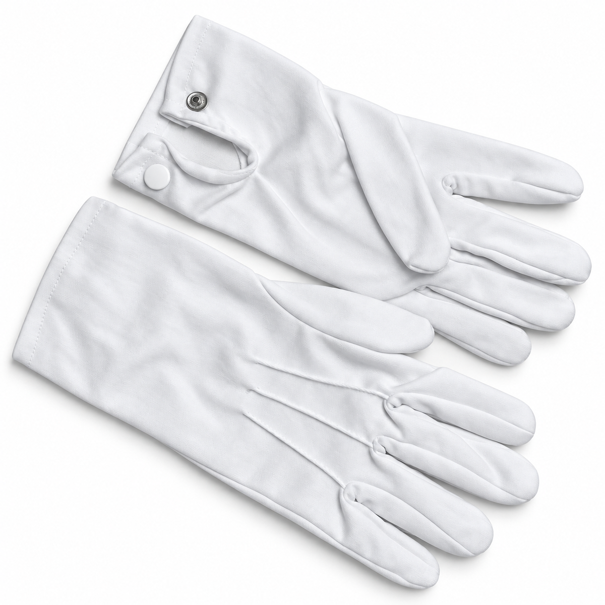 Weiße Uniform- und Gardehandschuhe mit Druckknopf und Biesen